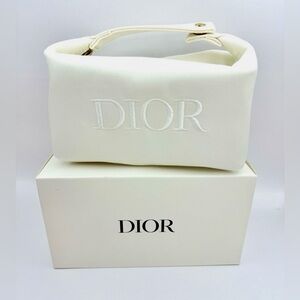 DIOR Cream Cosmetic Bag Gold Accents; NIB